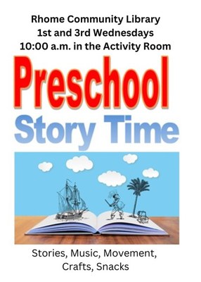 Preschool Story Time 3rd Wednesday Monthly (except June, July, August) beginning